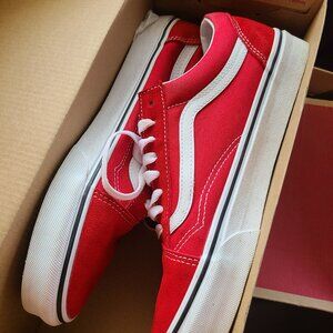 Gently worn red and white old skool vans